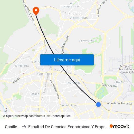 Canillejas to Facultad De Ciencias Económicas Y Empresariales map