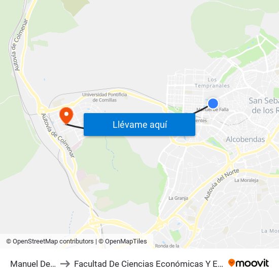 Manuel De Falla to Facultad De Ciencias Económicas Y Empresariales map