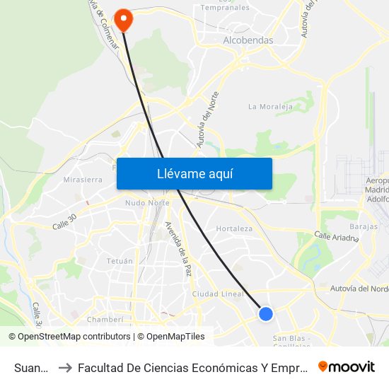 Suanzes to Facultad De Ciencias Económicas Y Empresariales map
