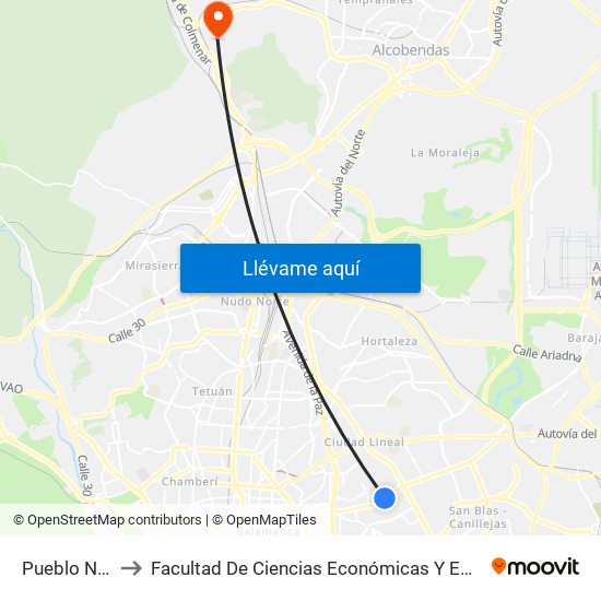Pueblo Nuevo to Facultad De Ciencias Económicas Y Empresariales map