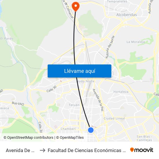 Avenida De América to Facultad De Ciencias Económicas Y Empresariales map