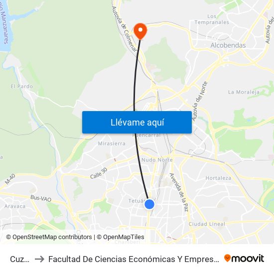 Cuzco to Facultad De Ciencias Económicas Y Empresariales map