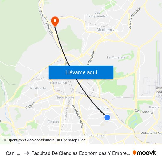 Canillas to Facultad De Ciencias Económicas Y Empresariales map