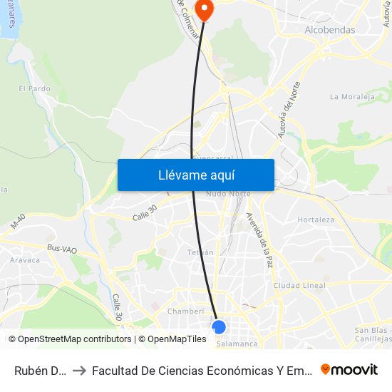 Rubén Darío to Facultad De Ciencias Económicas Y Empresariales map