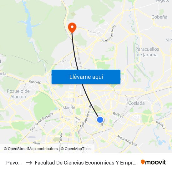 Pavones to Facultad De Ciencias Económicas Y Empresariales map