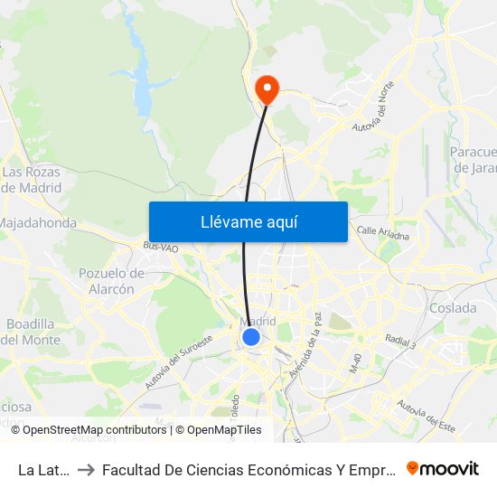 La Latina to Facultad De Ciencias Económicas Y Empresariales map