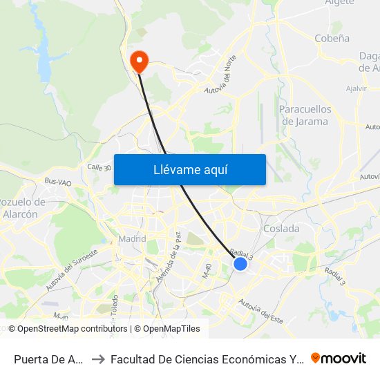 Puerta De Arganda to Facultad De Ciencias Económicas Y Empresariales map