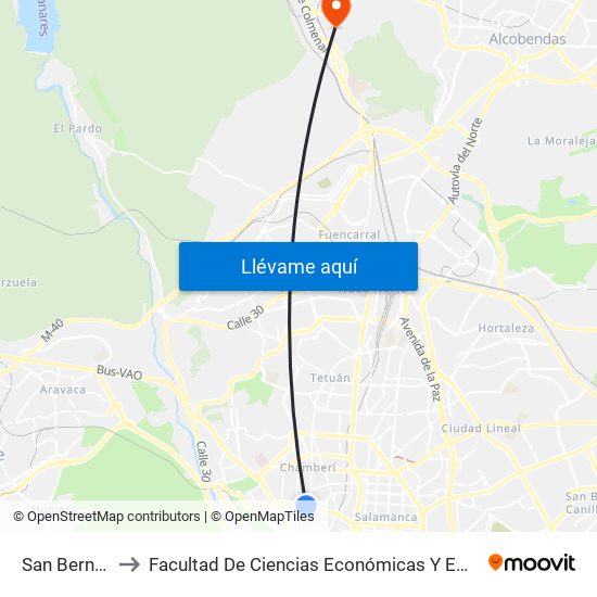 San Bernardo to Facultad De Ciencias Económicas Y Empresariales map