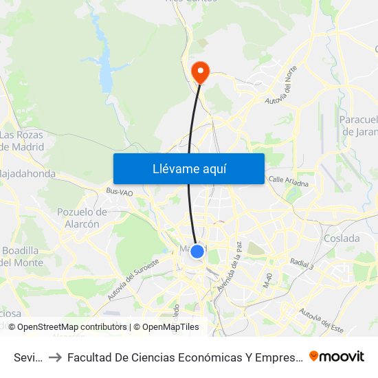 Sevilla to Facultad De Ciencias Económicas Y Empresariales map