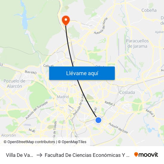 Villa De Vallecas to Facultad De Ciencias Económicas Y Empresariales map