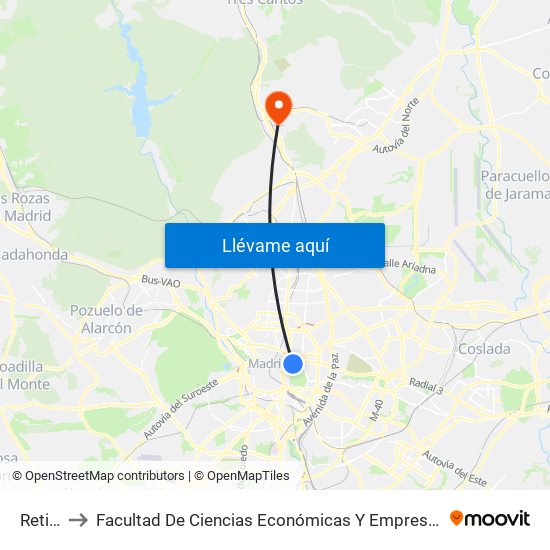 Retiro to Facultad De Ciencias Económicas Y Empresariales map