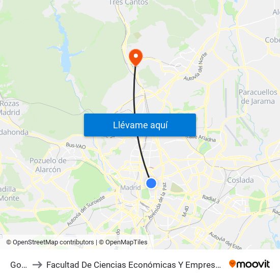 Goya to Facultad De Ciencias Económicas Y Empresariales map