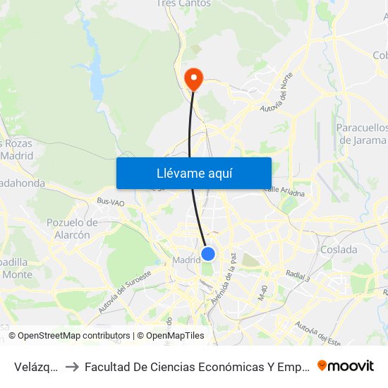Velázquez to Facultad De Ciencias Económicas Y Empresariales map