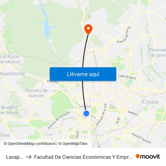 Lavapiés to Facultad De Ciencias Económicas Y Empresariales map