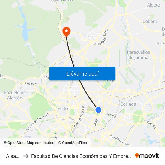 Alsacia to Facultad De Ciencias Económicas Y Empresariales map