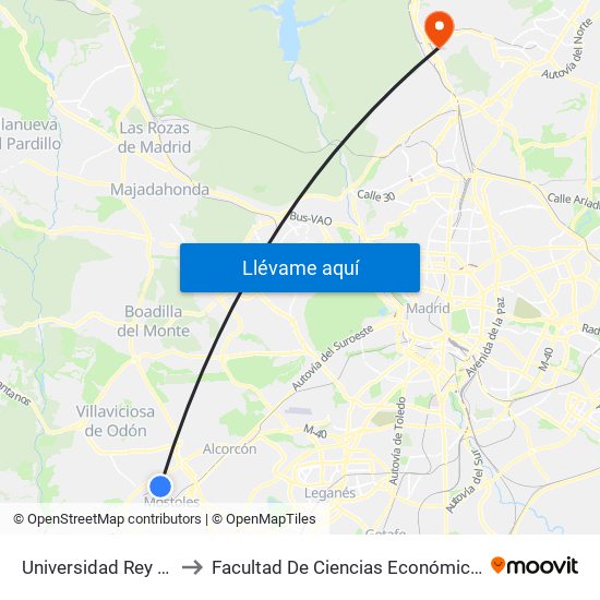 Universidad Rey Juan Carlos to Facultad De Ciencias Económicas Y Empresariales map