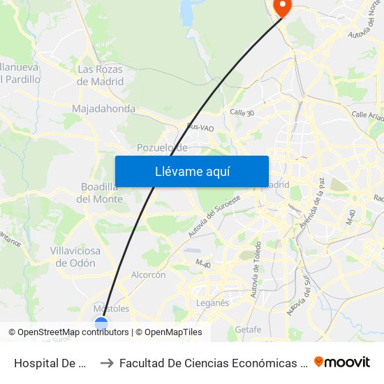 Hospital De Móstoles to Facultad De Ciencias Económicas Y Empresariales map