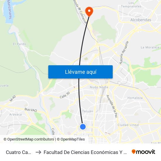 Cuatro Caminos to Facultad De Ciencias Económicas Y Empresariales map