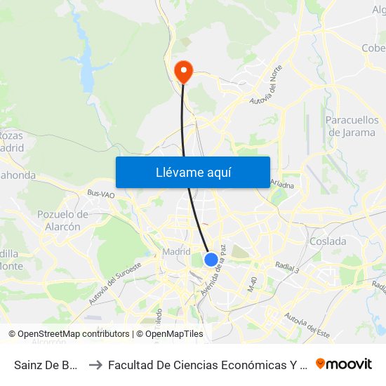 Sainz De Baranda to Facultad De Ciencias Económicas Y Empresariales map