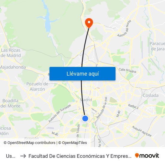Usera to Facultad De Ciencias Económicas Y Empresariales map