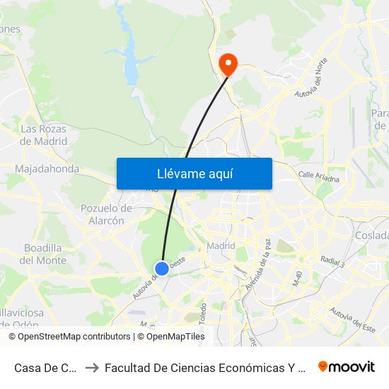 Casa De Campo to Facultad De Ciencias Económicas Y Empresariales map