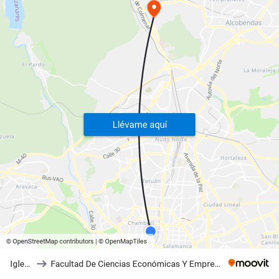 Iglesia to Facultad De Ciencias Económicas Y Empresariales map