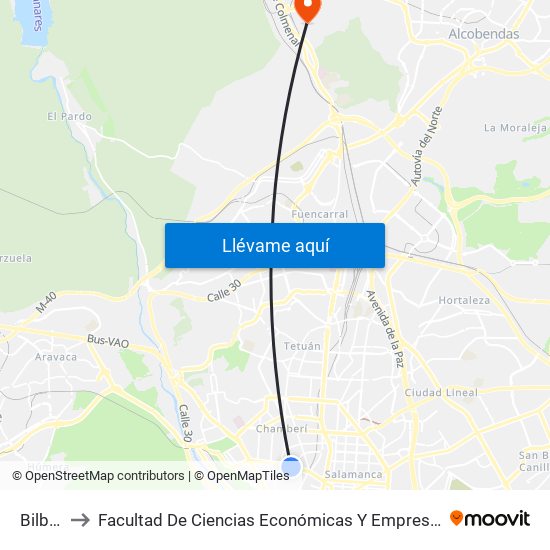 Bilbao to Facultad De Ciencias Económicas Y Empresariales map