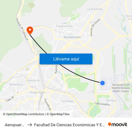 Aeropuerto T4 to Facultad De Ciencias Económicas Y Empresariales map