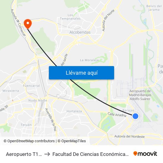 Aeropuerto T1 - T2 - T3 to Facultad De Ciencias Económicas Y Empresariales map