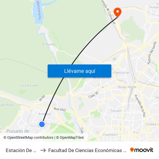 Estación De Aravaca to Facultad De Ciencias Económicas Y Empresariales map