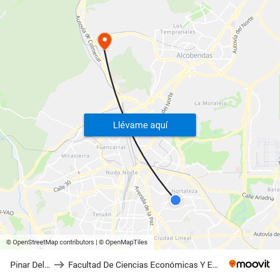 Pinar Del Rey to Facultad De Ciencias Económicas Y Empresariales map