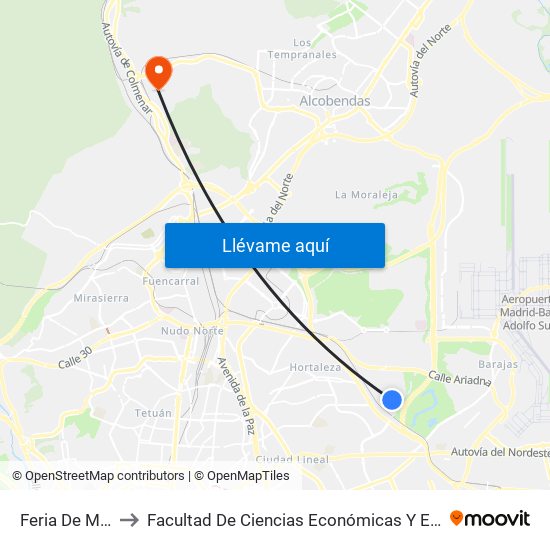Feria De Madrid to Facultad De Ciencias Económicas Y Empresariales map