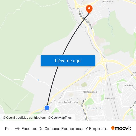 Pitis to Facultad De Ciencias Económicas Y Empresariales map