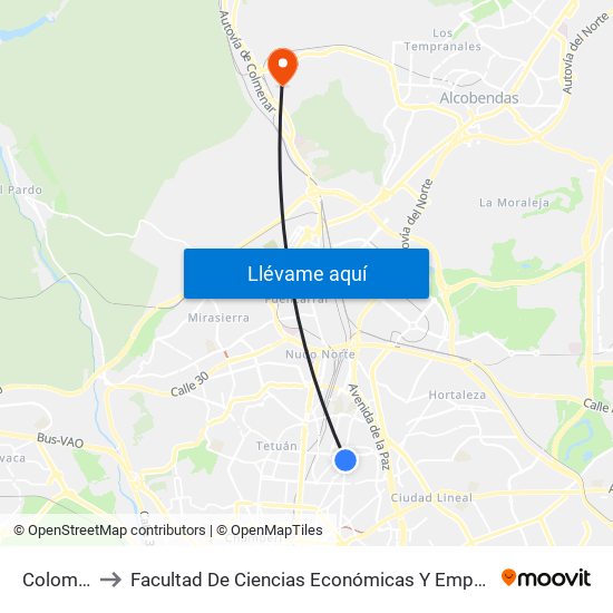 Colombia to Facultad De Ciencias Económicas Y Empresariales map