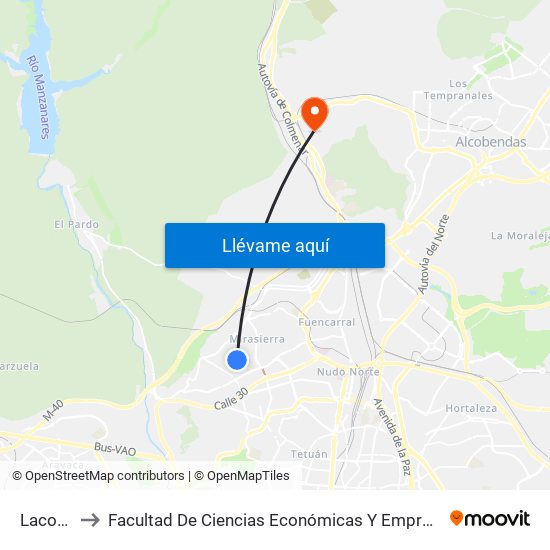 Lacoma to Facultad De Ciencias Económicas Y Empresariales map