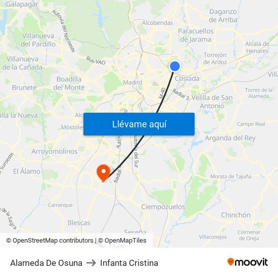 Alameda De Osuna to Infanta Cristina map