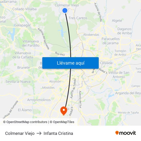 Colmenar Viejo to Infanta Cristina map