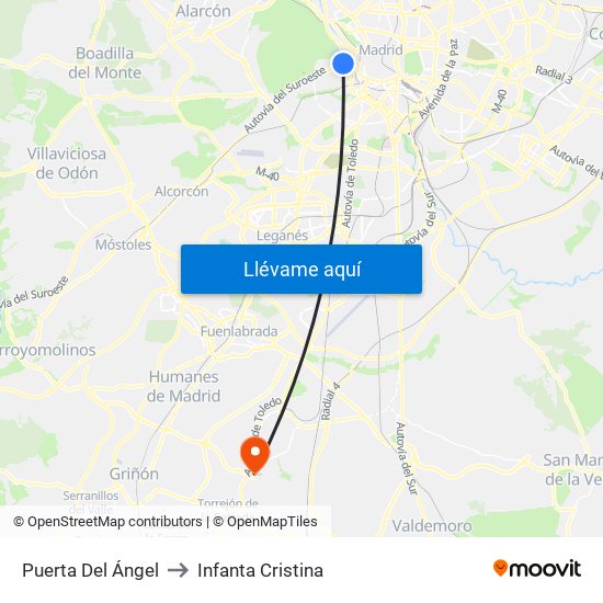 Puerta Del Ángel to Infanta Cristina map