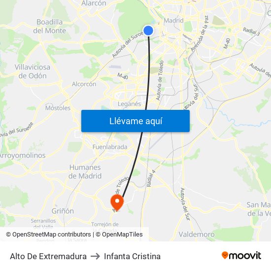 Alto De Extremadura to Infanta Cristina map