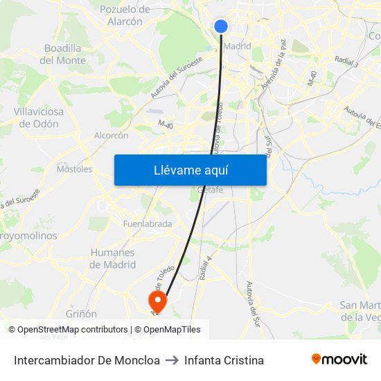 Intercambiador De Moncloa to Infanta Cristina map
