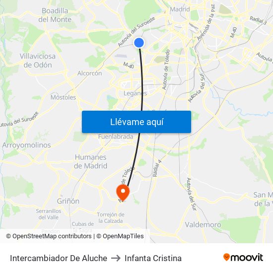 Intercambiador De Aluche to Infanta Cristina map