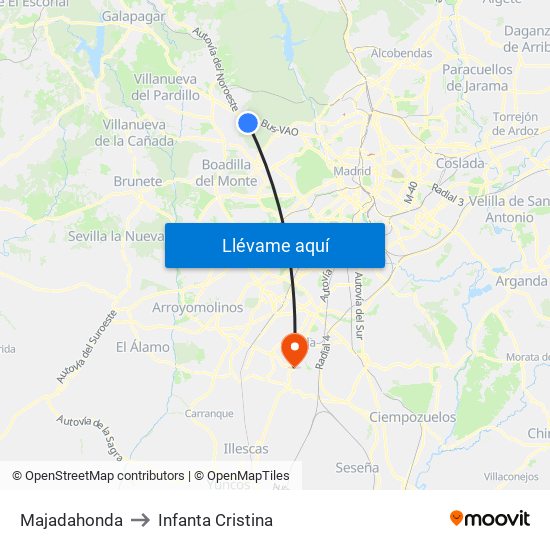 Majadahonda to Infanta Cristina map