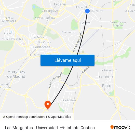 Las Margaritas - Universidad to Infanta Cristina map