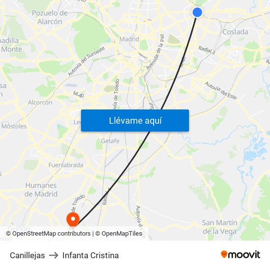 Canillejas to Infanta Cristina map