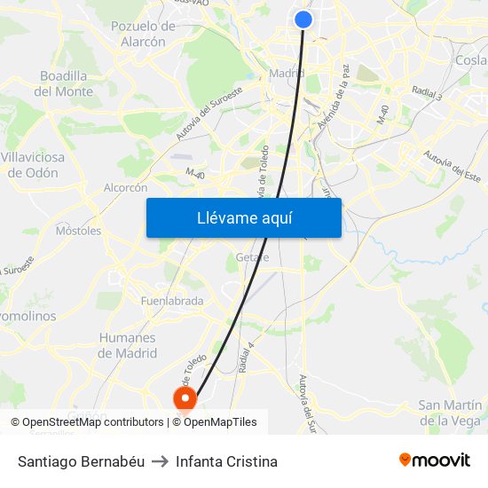 Santiago Bernabéu to Infanta Cristina map