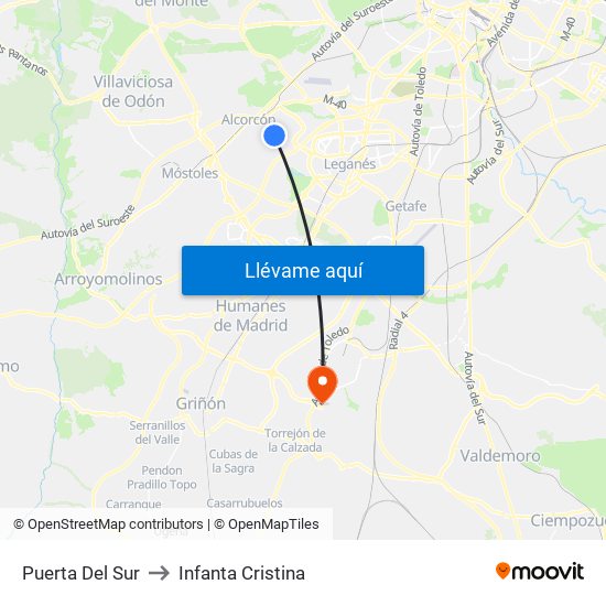 Puerta Del Sur to Infanta Cristina map