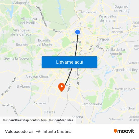 Valdeacederas to Infanta Cristina map