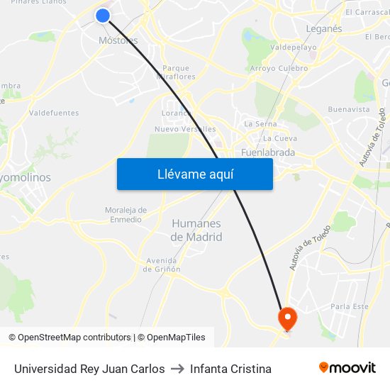 Universidad Rey Juan Carlos to Infanta Cristina map