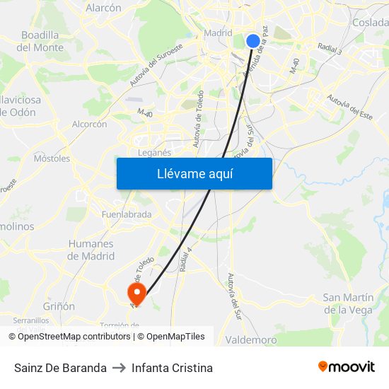 Sainz De Baranda to Infanta Cristina map