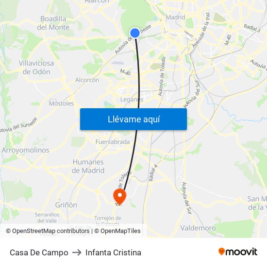 Casa De Campo to Infanta Cristina map